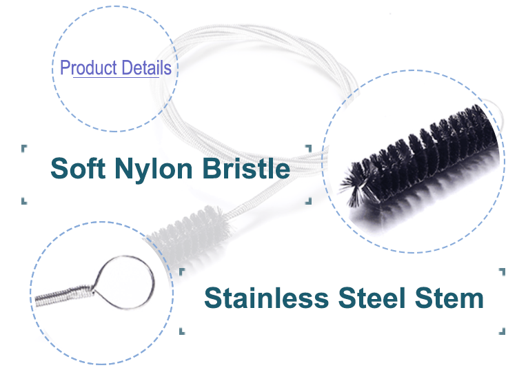 Super Soft Nylon Bristles & Stainless Steel Long Stem of CPAP tube cleaning brush