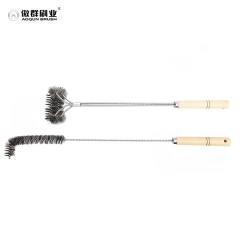 Grill Brush and Scraper for Barbecue | Wooden Handle and Replaceable Stainless Steel Bristles Head