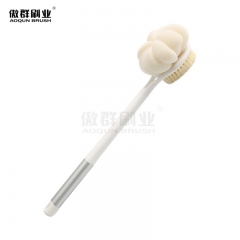 Bamboo Shower Brush with Curved Long Handle, Exfoliating Back Scrubber with Natural Bristles for Men & Women, Back Exfoliator Body Washer for Bath or Dry Brushing