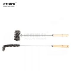 Grill Brush and Scraper for Barbecue | Wooden Handle and Replaceable Stainless Steel Bristles Head